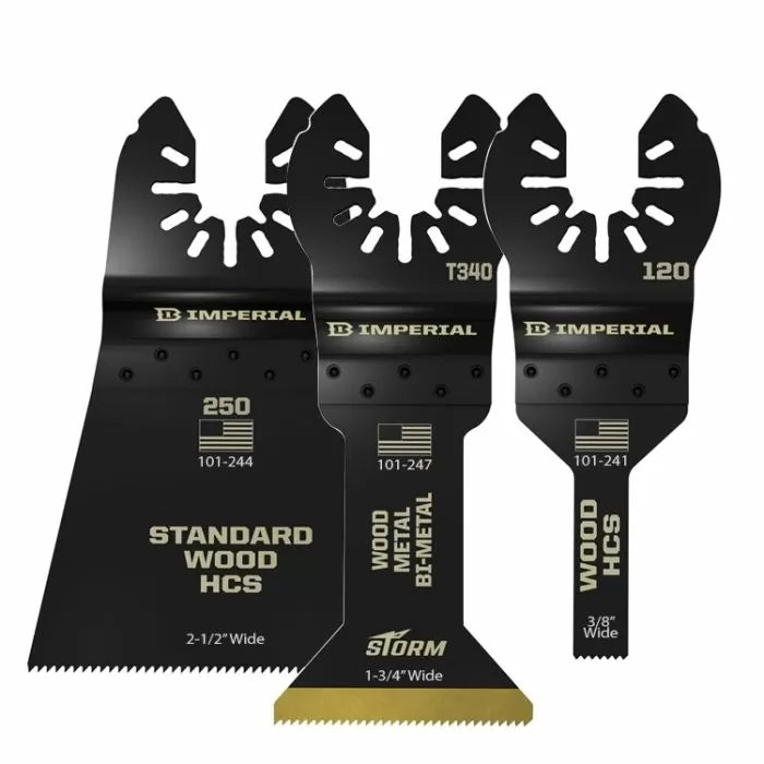 Set of three Imperial oscillating multi-tool blades for wood and metal cutting