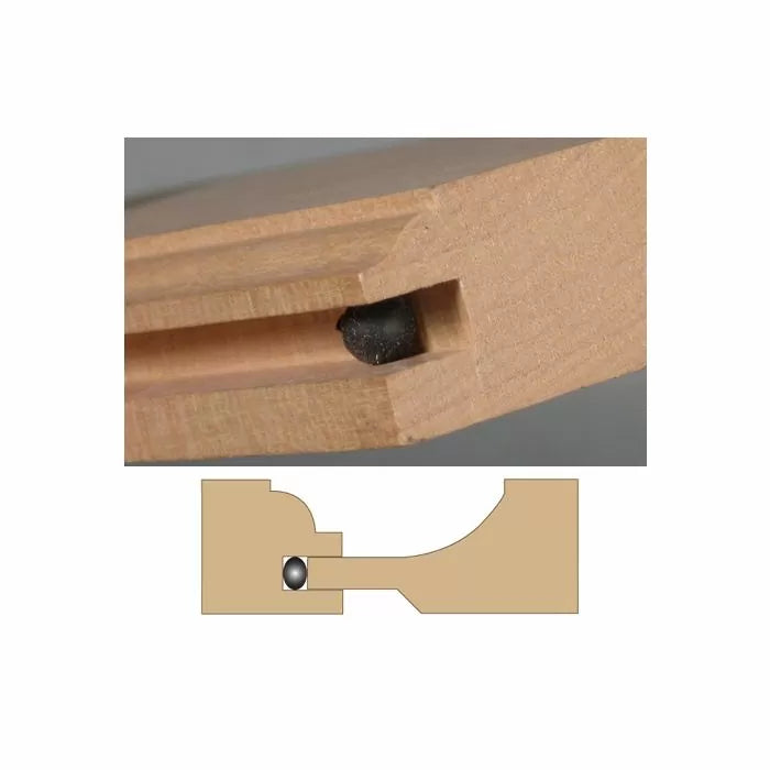 Woodworking slot cutter joint with rubber ball and profile diagram for precise joinery