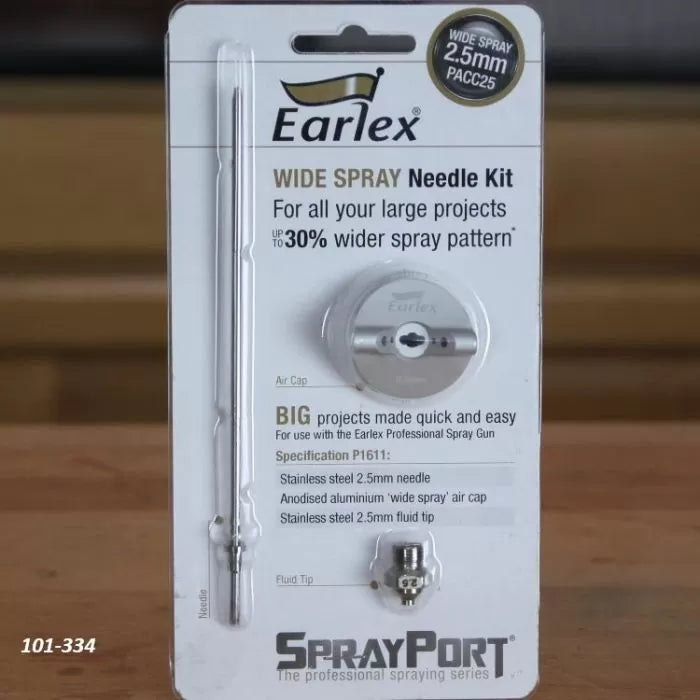 Earlex wide spray needle kit 2.5mm for spray guns, includes needle, air cap, fluid tip, labeled packaging