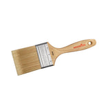Flat paintbrush with wood handle and synthetic bristles for woodworking and finishing
