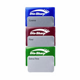 Set of three Dia-Sharp diamond sharpening cards labeled coarse, fine, and extra fine.