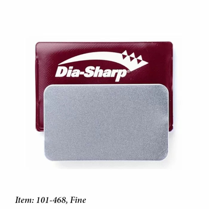 Rectangular diamond sharpening stone with silver surface and maroon Dia-Sharp case
