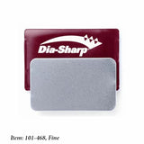 Rectangular diamond sharpening stone with silver surface and maroon Dia-Sharp case