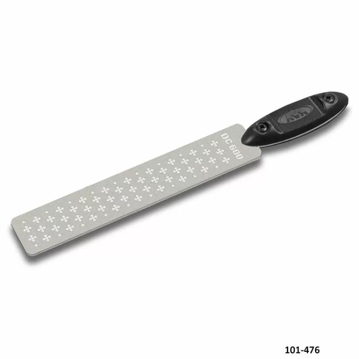 Diamond sharpening file with textured blade and black handle for woodworking tools