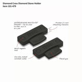 Pair of black diamond stone holders with interlocking design, magnetic lock, thumb grip, and non-slip rubber for sharpening.