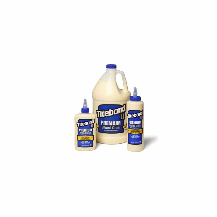 Titebond II Premium Wood Glue bottles in gallon and squeeze sizes for woodworking projects