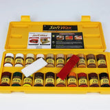 Wood touch-up soft wax kit in yellow case with multiple colored wax sticks and tools