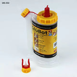 GlueBot precision woodworking glue bottle with yellow and red cap and accessory nozzle