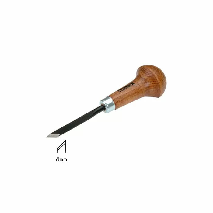 8mm woodworking chisel with angled blade and wooden handle for carving or detailing