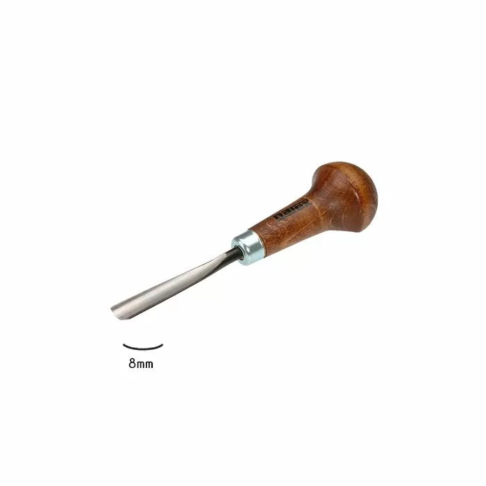 Wood carving gouge chisel with wooden handle, 8mm curved blade for woodworking
