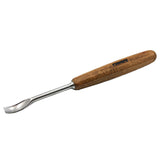 Curved wood carving chisel with wooden handle for woodworking and precision detail work