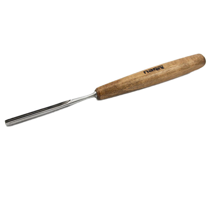 Woodworking gouge chisel with wooden handle and steel blade for carving