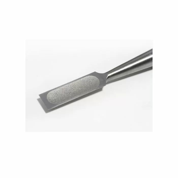 Close-up of a rectangular diamond sharpening file for woodworking tools on white background