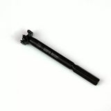 Forstner drill bit for woodworking, black shank, sharp cutting edges, isolated on white