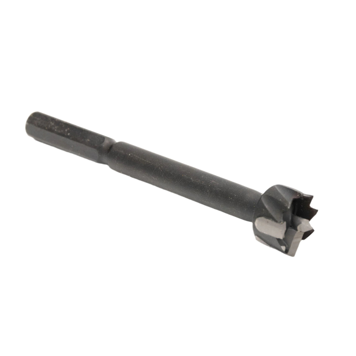 Carbide-tipped Forstner bit for woodworking, shown isolated on white background.