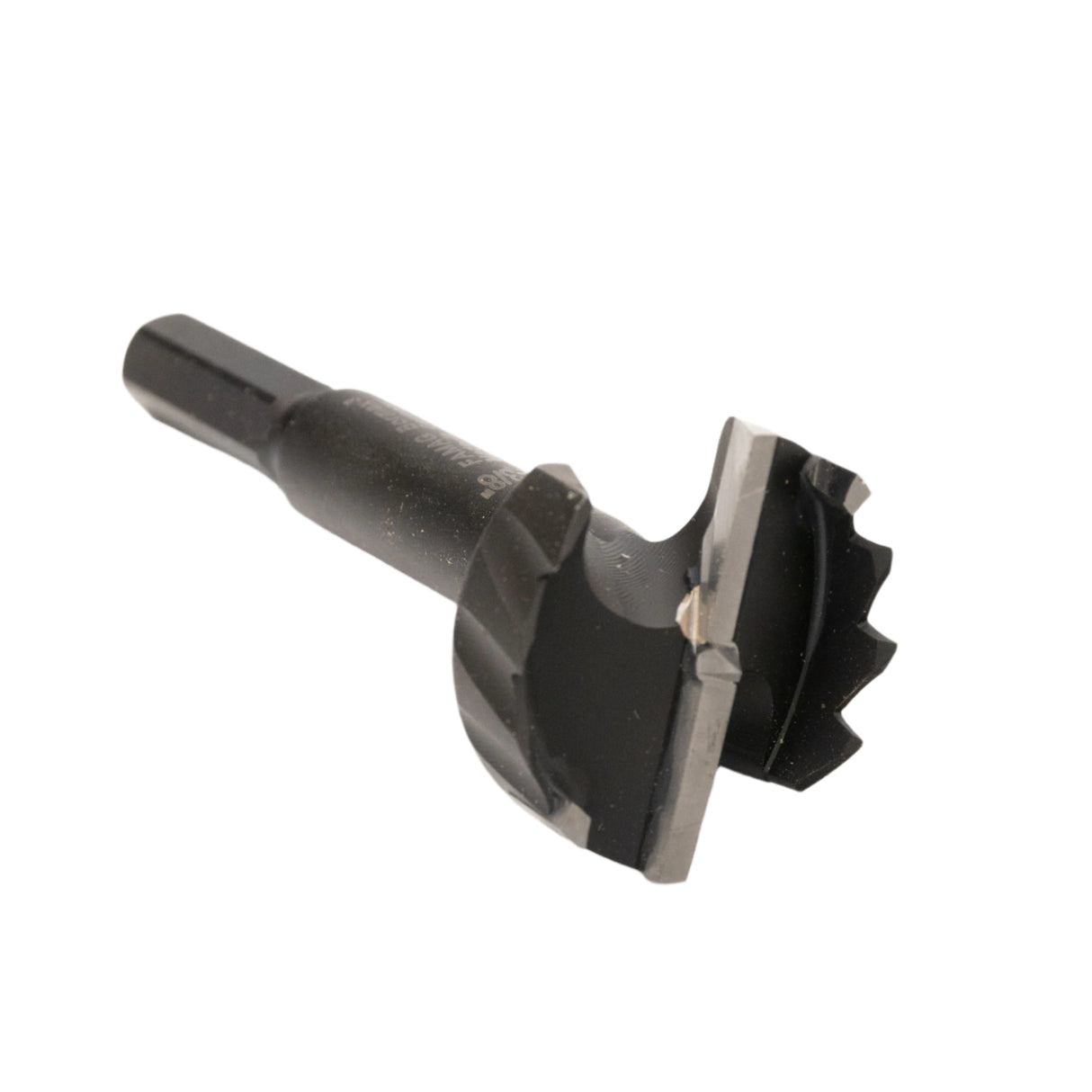 Carbide tipped Forstner bit with hex shank for precision woodworking drilling