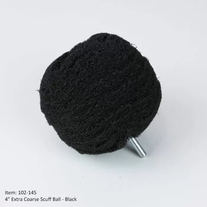 Black 4-inch extra coarse scuff ball with drill shank for woodworking surface prep