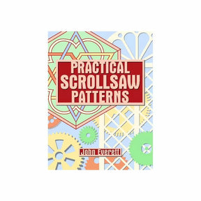 Practical scroll saw patterns book cover with colorful woodworking designs and gears