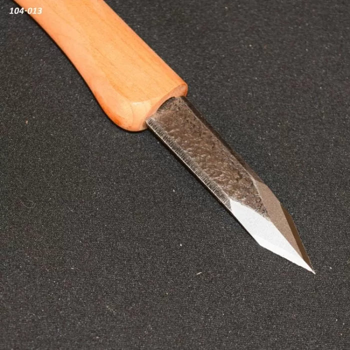 Woodworking marking knife with a sharp steel blade and wooden handle on black background