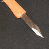 Woodworking marking knife with a sharp steel blade and wooden handle on black background