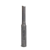 Straight carbide router bit for woodworking, single-flute design, isolated on white background