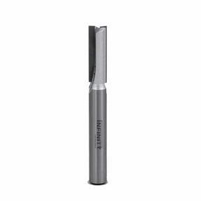 Straight carbide tipped router bit for woodworking on white background
