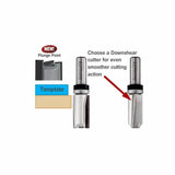 Template router bits with plunge point and downshear cutter for smooth woodworking cuts