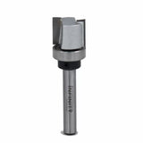 Carbide tipped router bit with bearing, woodworking tool on white background
