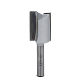 Carbide tipped straight router bit for woodworking, close-up on white background