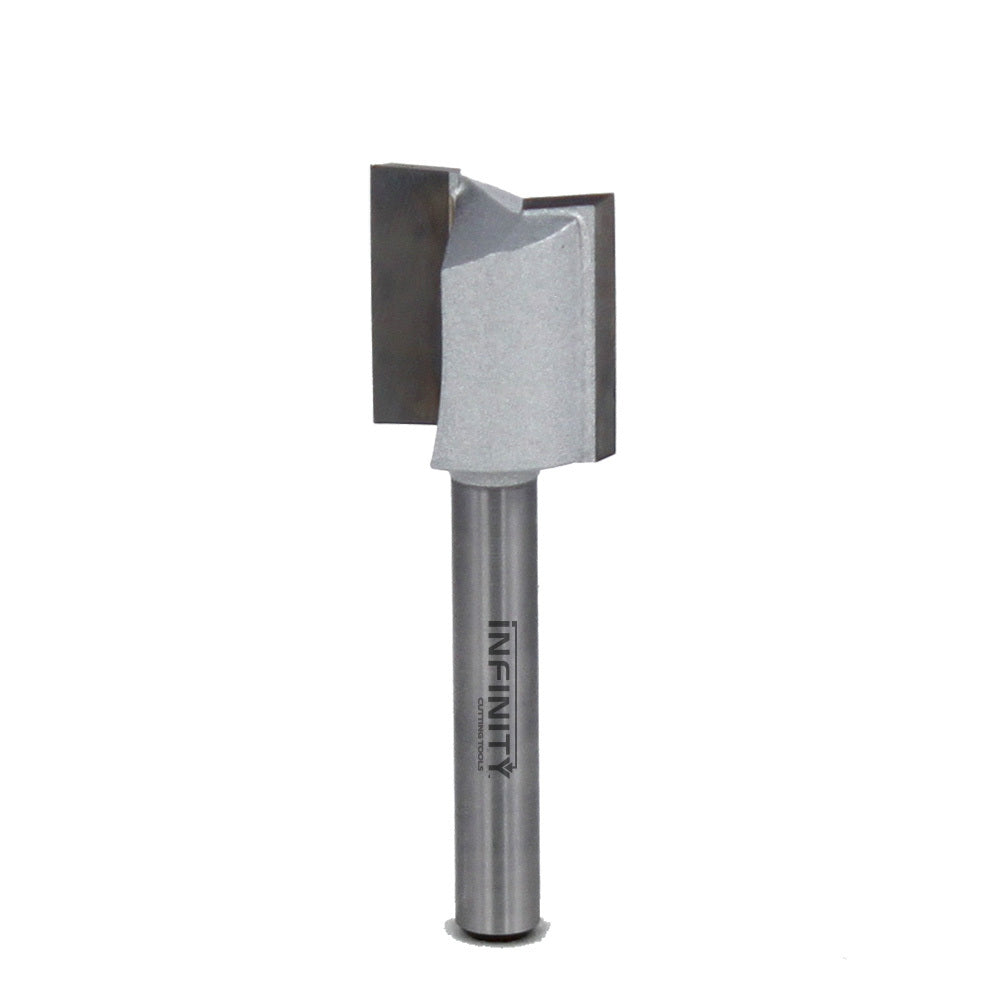 Carbide tipped router bit for woodworking, straight cutting edge, on white background