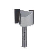 Straight router bit for woodworking, steel shank and large carbide cutting head