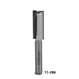 Straight router bit with carbide tip for woodworking, product number 11-396 on white background