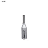 Carbide-tipped straight router bit for woodworking, isolated on white background.