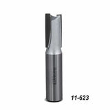 Carbide straight flute router bit for woodworking, product code 11-623, on white background.