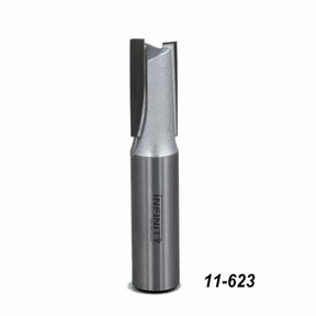 Carbide straight flute router bit for woodworking, product code 11-623, on white background.