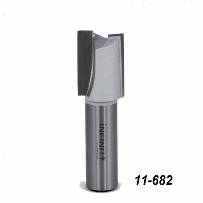 Straight carbide router bit with sharp edge for woodworking, labeled 11-682.