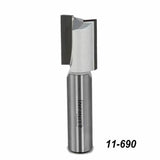 Carbide tipped straight router bit for woodworking, part number 11-690, on white background.