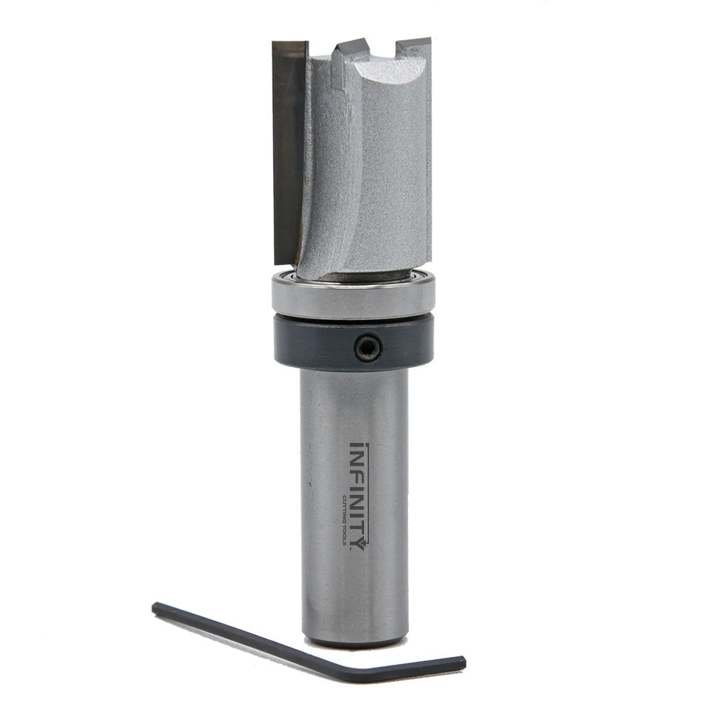 Carbide router bit for woodworking with straight cutting edge and included hex key