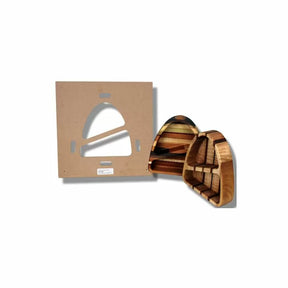 Woodworking jig for creating segmented wooden wedge boxes with template and finished examples