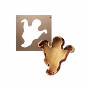 Ghost-shaped woodworking template with matching wooden tray, ideal for router projects