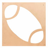 MDF woodworking template with football-shaped and oval cutouts for routing and shaping