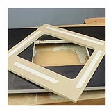 Router table insert plate template on woodworking bench for precise routing setup