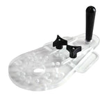 Clear acrylic router base plate with handle and knobs for woodworking precision