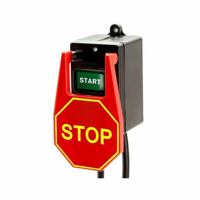 Power tool safety switch with large stop paddle and green start button