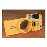 Yellow PRO blast gate for dust collection with electronic switch, on wood surface