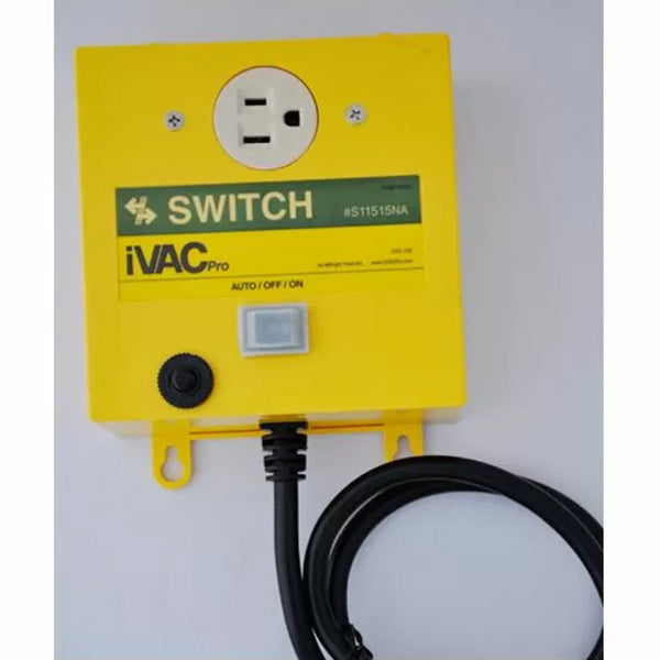 iVAC Pro automatic dust collection switch with yellow housing and power cord