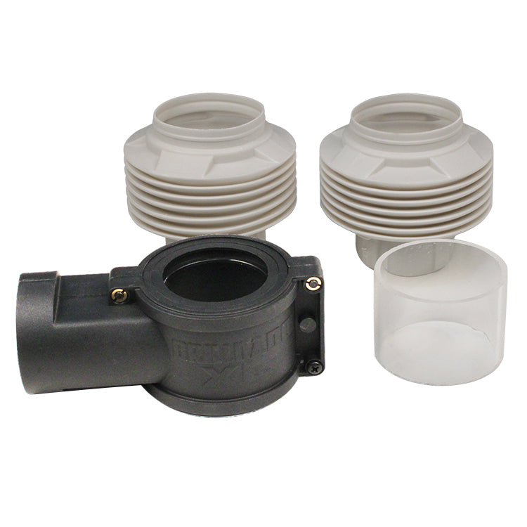 Router dust collection adapter kit with two gray flexible hose fittings and connector