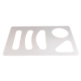 Acrylic handle template with multiple cutout shapes for woodworking projects on white background