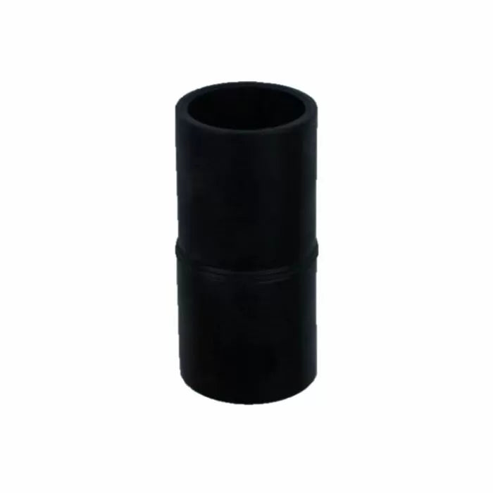 Black plastic dust collection hose connector for woodworking tools on white background