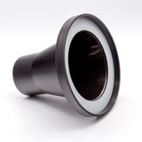 Magnetic dust port ring for woodworking router table, black with silver edge, side view